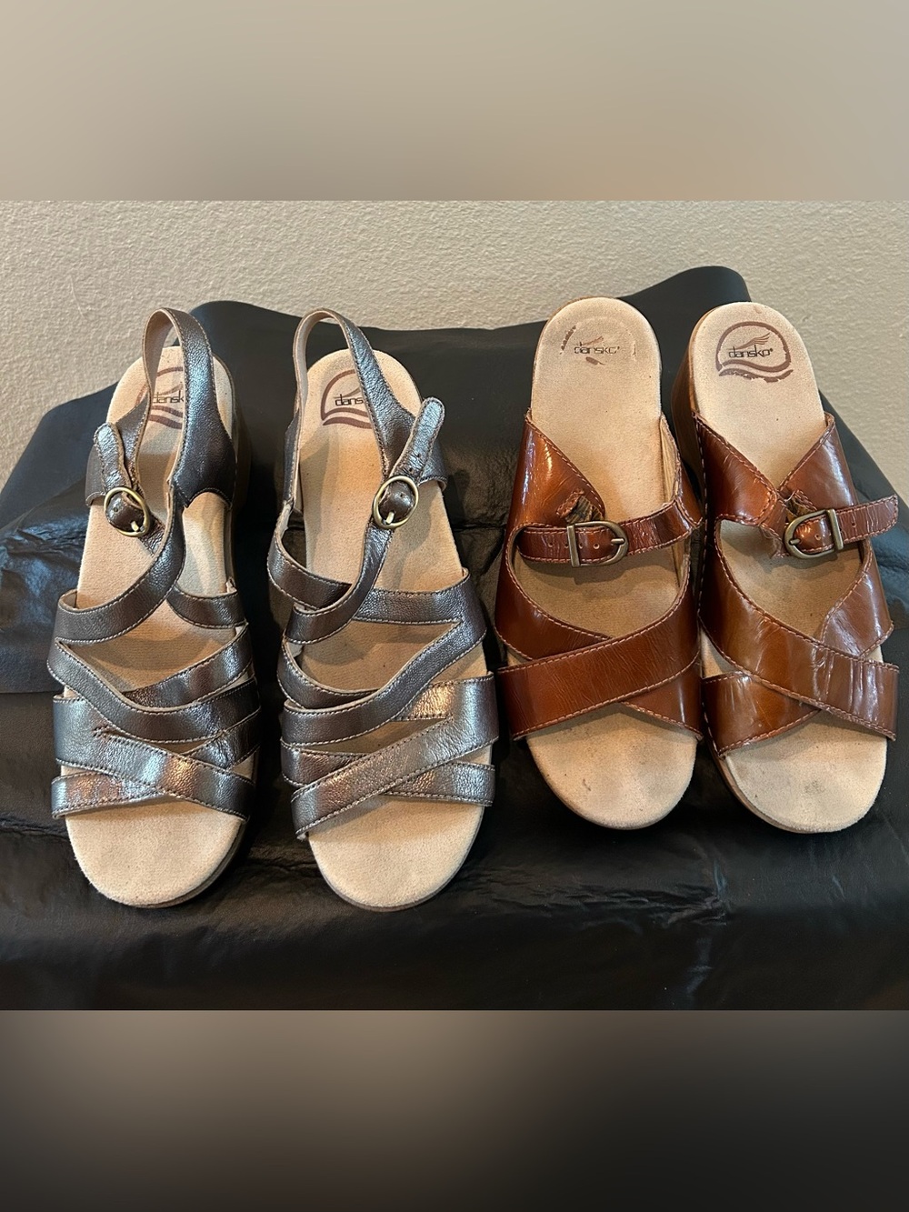Dansko Women’s Metallic Bronze and Brown Leather Sandals